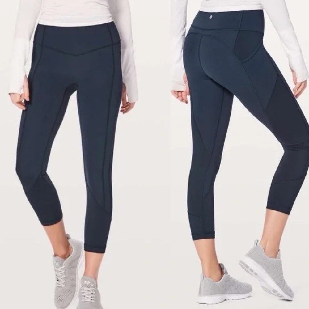 Lululemon All The Right Places Cropped Leggings Navy Blue, High-Rise 23" Sz 6